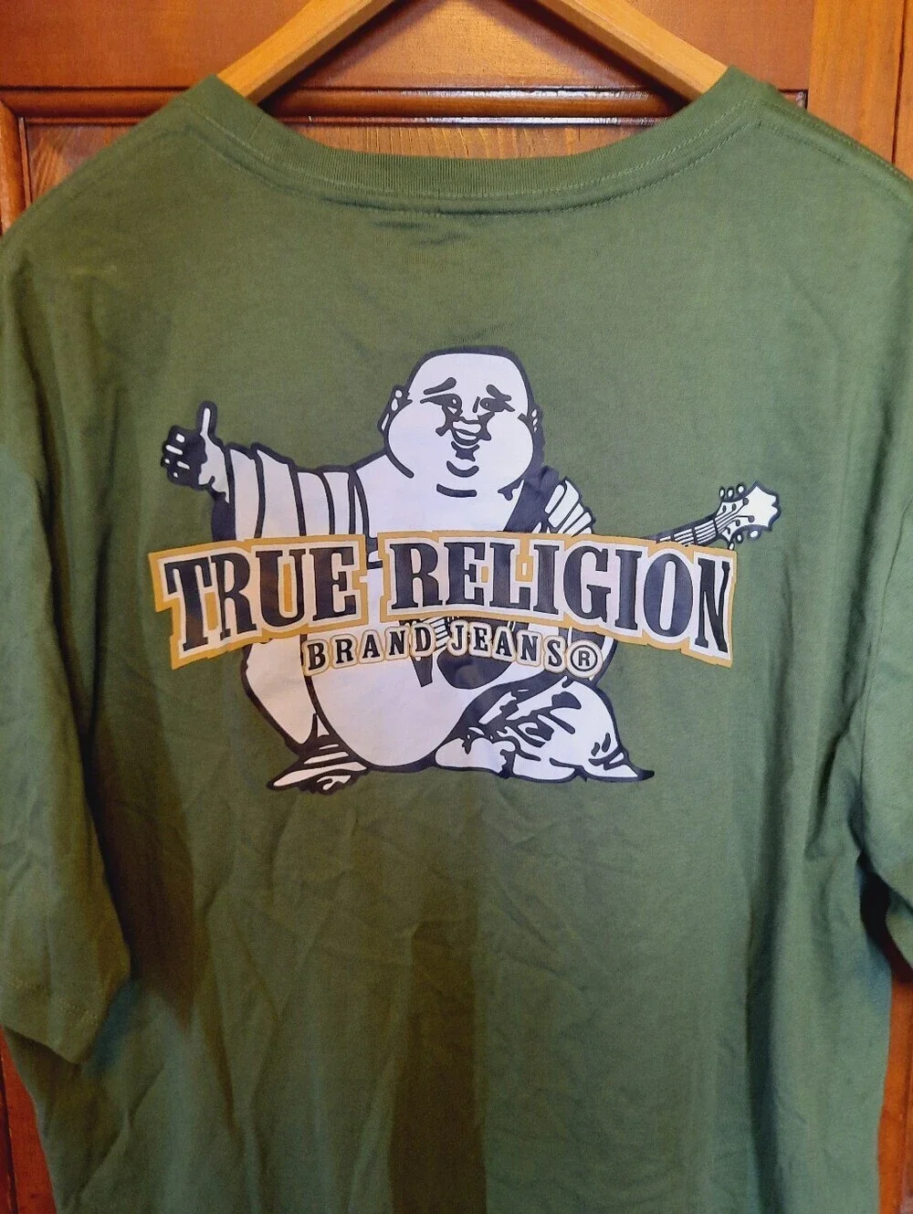 True Religion 100% Cotton Olive Green Graphic Logo Short Sleeve T-shirt Size 3XL